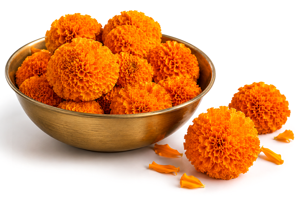 Fresh Orange Marigold Flowers 80g | Green White